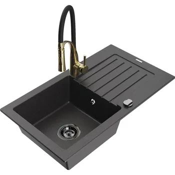 Granitový dřez MEXEN/S - Pablo granitový dřez 1 s odkapávačem včetně baterie Aster, černá kropenatá 6510-76-73450-57-B