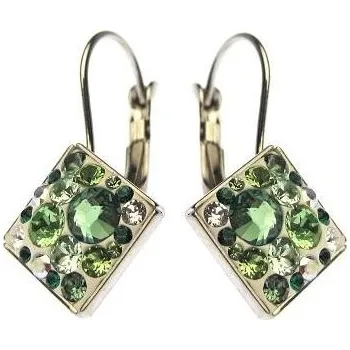 Náušnice Náušnice se Swarovski Elements Rhodium čtvereček závěs - zelená