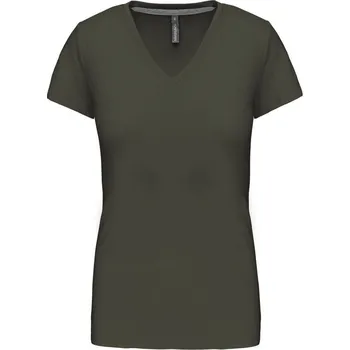 Dámské tričko KARIBAN Dámské bavlněné tričko vyšší gramáže s výstřihem do V K381 Barva: Khaki tmavá, Velikost: XL