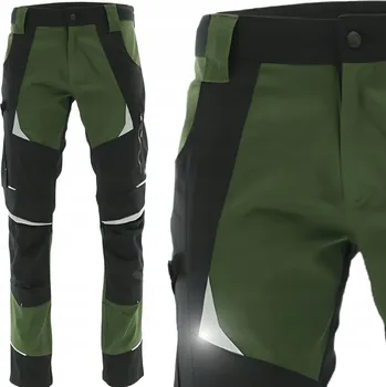 Pracovní oblečení Pánské pracovní kalhoty BOZP, odolné, zelené, pohodlné, s reflexními prvky, do pasu, velikost 60