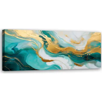 Obraz Obraz na plátně, Abstrakce Mramor Textura Tyrkysová Zlatá 120x40