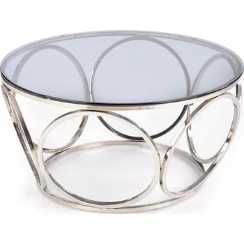 Konferenční stolek Kulatý skleněný konferenční stolek Deyn 80 cm stříbrný moderní do obýváku Intesi