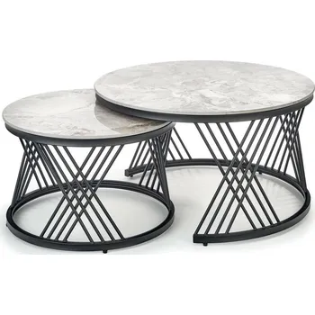 Konferenční stolek Sada 2 kulatých konferenčních stolků Intela šedý mramor moderní do obýváku Intesi