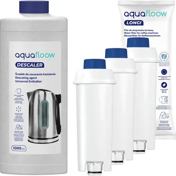 Náhradní díl pro kávovar Sada AquaFloow pro kávovary Delonghi: 3x vodní filtr + odvápňovač 1l