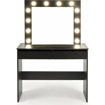 Toaletní stolek Toaletní stolek s LED zrcadlem Sybilla černý moderní glamour na líčení se zásuvkami do ložnice