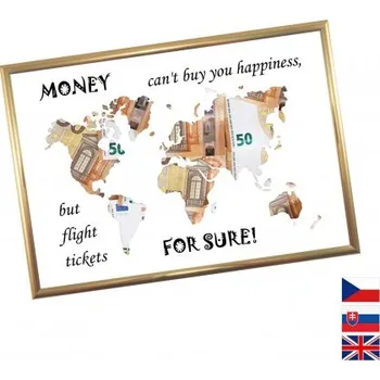 Žertovný předmět Rámeček na darování peněz - Cestování, Nápis anglicky, Rámeček 203 - zlatá metalická , promoce - dárek k promoci