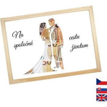 Žertovný předmět Rámeček na darování peněz - Svatba, novomanželé, Nápis slovensky, Rámeček 917 - dřevo - borovice