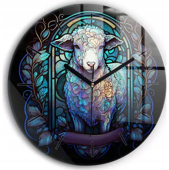Hodiny Klasické Kulatý Nástěnné Hodiny Skleněné Vitráže beránek Boží pr. 60