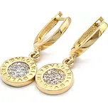 Zlaté náušnice kulaté se zirkony a nápisy 3,25g