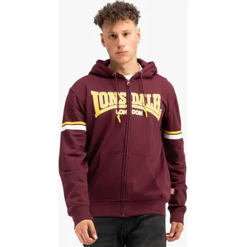 Pánské oblečení Lonsdale Herren Kapuzensweatjacke mit Reißverschluss normale Passform Lonsdale tmavě červená 2660110