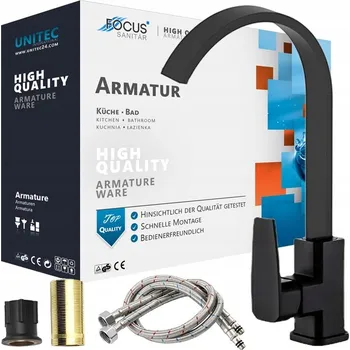 Vodovodní baterie VYSOKÁ ČERNÁ DŘEZOVÁ KUCHYŇSKÁ BATERIE DŘEZ OTOČNÝ VÝTOK KOHOUTKU