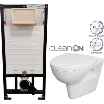 DEANTE Podomítkový rám, pro závěsné WC mísy bez tlačítka + WC CERSANIT CLEANON PARVA + SEDÁTKO CST_WC01 X PA1