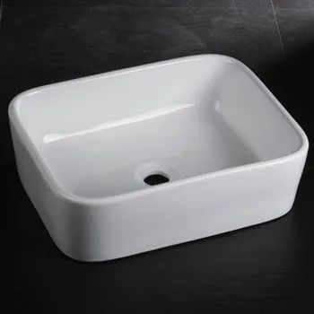 Umyvadlo BESTECO Planto Keramické Umyvadlo na Desku 48x37 cm, Hranaté, Bílá Lesklá, Bez Otvoru a Přepadu, 48x37x12 cm