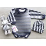 AMÁLKA Elastické žebrované body + čepička, šedé pruhy Velikost: 68