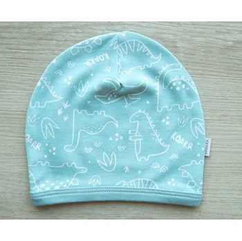 Kojenecká čepice AMÁLKA Bavlněná čepička saporka dino, ledově zelená Velikost: 56-62