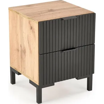 Noční stolek Noční stolek Intesi Meunier 40 cm, loftový, dub craft/černý, se zásuvkami