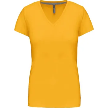 Dámské tričko KARIBAN Dámské bavlněné tričko vyšší gramáže s výstřihem do V K381 Barva: Žlutá, Velikost: M