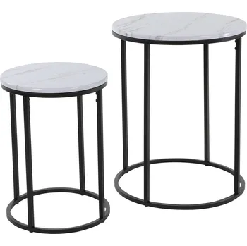 Konferenční stolek Home Styling Collection Sada odkládacích stolků, bílá barva, kov a MDF