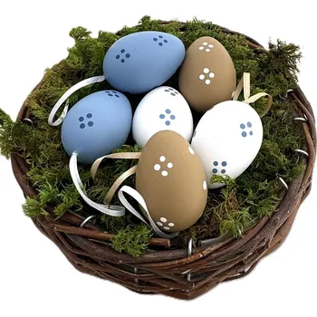 Velikonoční dekorace Plastová vajíčka na zavěšení 6 cm, mix barev/puntíky - 6 ks v tubě