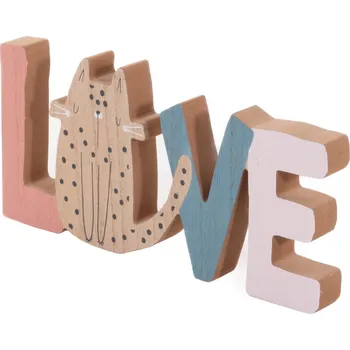 Home Styling Collection Dekorace do dětského pokoje Nápis a kočka LOVE, dřevěná, 28 x 2,5 x 12 cm