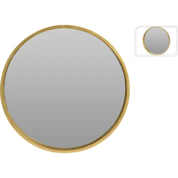 Zrcadlo Kulaté zrcadlo Afiya 30 cm zlaté do předsíně v dřevěném rámu závěsné