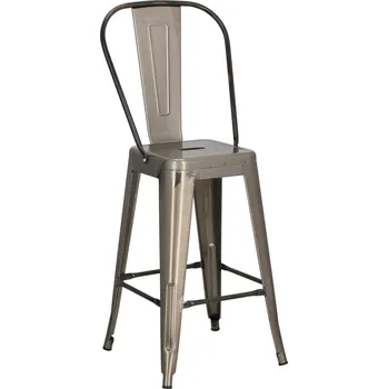 Barová židle Barová židle Paris Back 66 cm kovová s opěrkou industriální ke kuchyňskému ostrůvku stříbrná D2.DESIGN