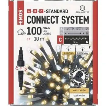 Vánoce D1AN02 Standard LED spojovací vánoční řetěz blikající, 10 m, venkovní, teplá/studená bílá EMOS
