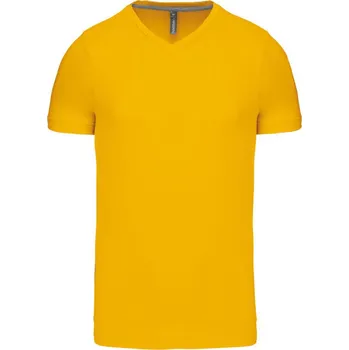 KARIBAN Pánské bavlněné tričko vyšší gramáže s výstřihem do V K357 Barva: Žlutá, Velikost: XXL