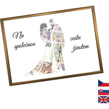 Žertovný předmět Rámeček na darování peněz - Svatba, novomanželé, Nápis česky, Rámeček 905 - bronzová