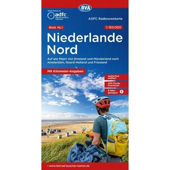 ADFC-Radtourenkarte NL 1 Niederlande Nord 1:150.000, reiß- und wetterfest, E-Bike geeignet, GPS-Tracks Download, mit Knotenpunkt - Allgemeiner Deutscher Fahrrad-Club e.V. (ADFC) [DE] (2025, Karta, BVA Bielefelder Verlag)