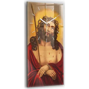 Hodiny Klasické obdélníkové nástěnné hodiny skleněné Ježíš Kristus Syn Boží 30x60
