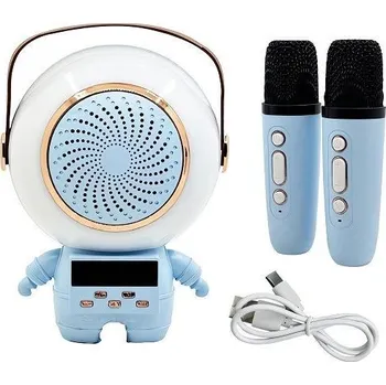 Mikrofon Karaoke Bluetooth reproduktor 5 W, 2x bezdrátový mikrofon, modrý