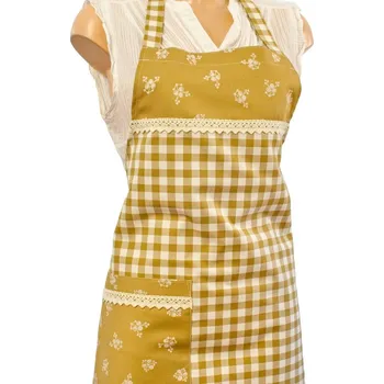 Kuchyňská zástěra Zástěra z béžového kanafasu Zástěra: Kostky 12x12mm a ornament