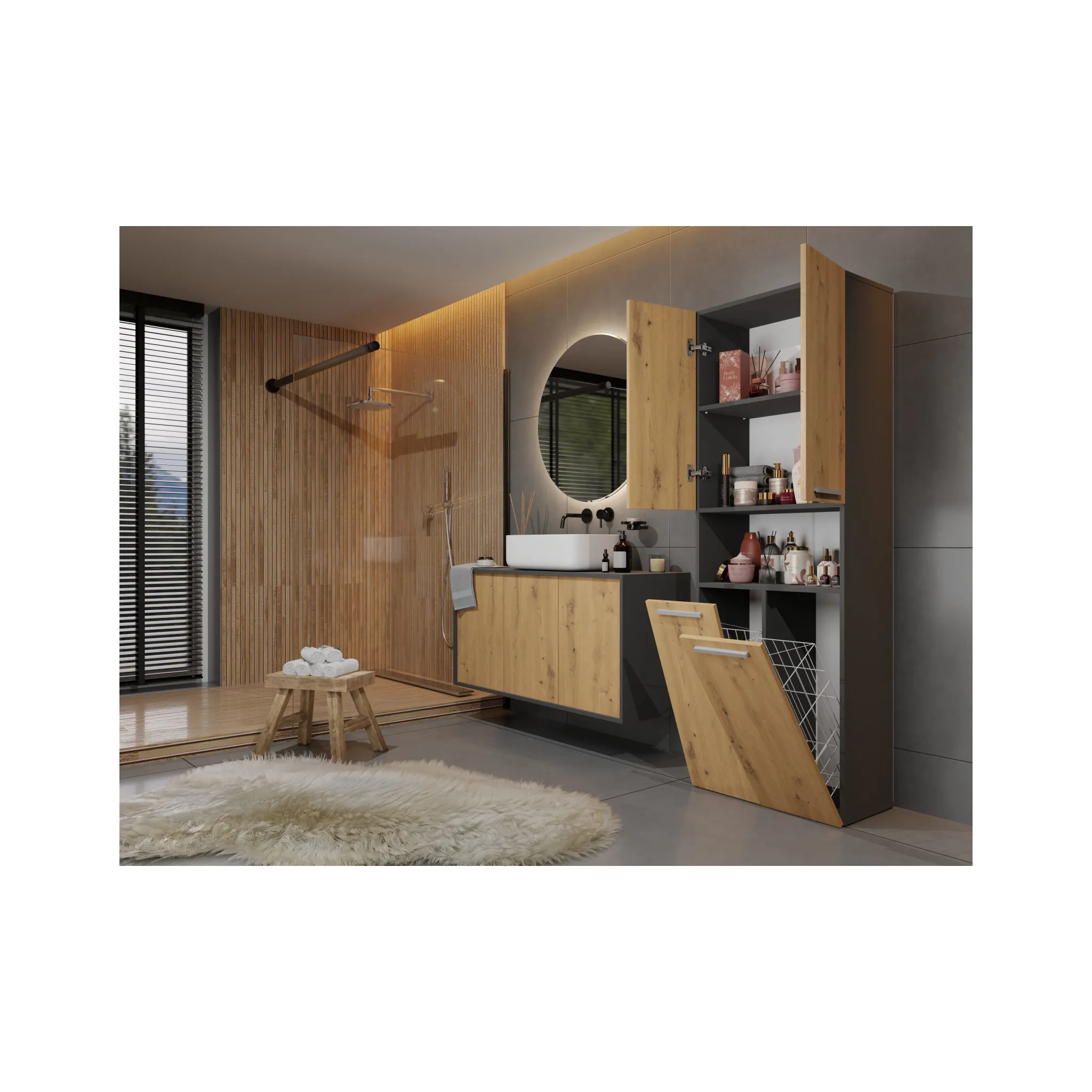 Fotografie 5 - Koupelnový nábytek Topeshop Nel DK 2K antracit/dub artisan