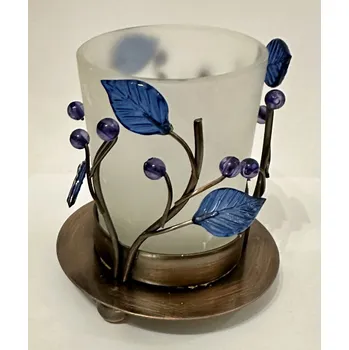 Svícen Kovový svícen S lístky modrý