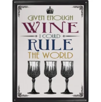 Plechová cedule Plechová cedule Given Enough Wine I could rule the world vino
