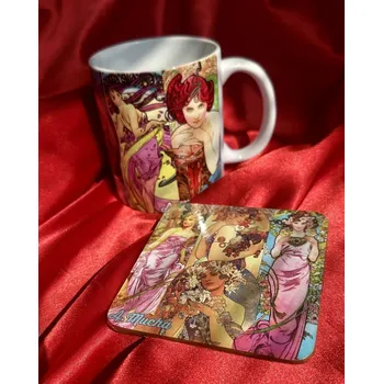 Keramický hrnek Alfons Mucha Vlasy s podtáckem