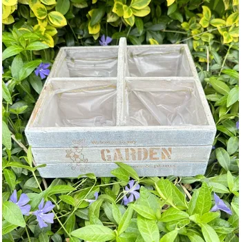 Květináč Dřevěný květináč Welcome to my Garden se čtyřmi přihrádkami