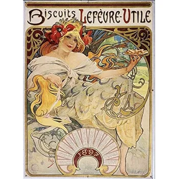 Plechová cedule Plechová cedule Biscuits Lefévre- Ulite Alfons Mucha
