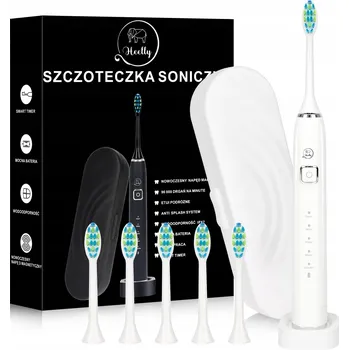 Elektrický zubní kartáček Sonický kartáček Heelly akumulátorový premium bílý 6 náhradních hlavic pouzdro