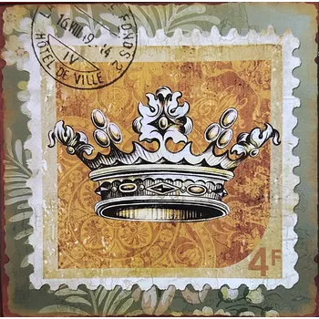 Plechová cedule Plechová retro cedule Známka koruna 4f gold