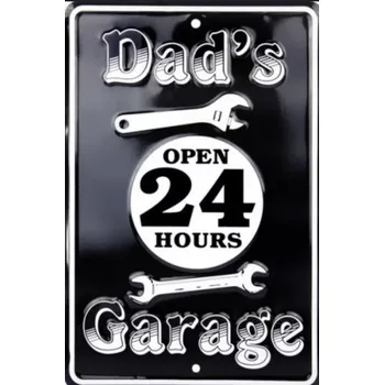 Plechová cedule Plechová cedule Dad's Garage Open 24 hours