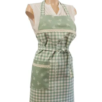 Kuchyňská zástěra Zástěra ze starozeleného kanafasu Zástěra: Kostky 12x12mm a ornament