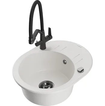 Granitový dřez MEXEN/S - Kevin granitový dřez 1-miska včetně baterie Duo, bílá 6517-20-671701-70-B