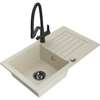MEXEN/S - Pablo granitový dřez s odkapávačem včetně baterie Duo, béžová 6510-69-671701-70-B
