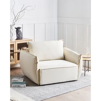 Křeslo Křeslo světle béžové čalounění nízký profil hluboké široké sedadlo polstrované opěradlo moderní útulný obývací pokoj Beliani