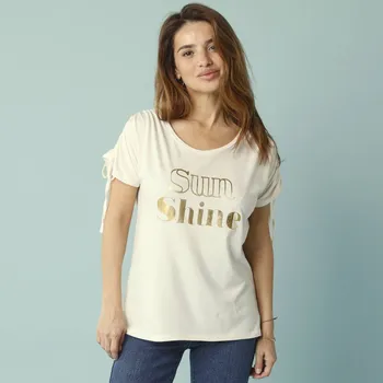 Dámské tričko Tričko se zlatavým potiskem, pro menší postavu režná 38/40