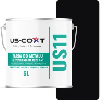 barva na kov US-Coat 5 l antikorozní akrylová Barva na kov, ČERNÁ RAL9005 matná