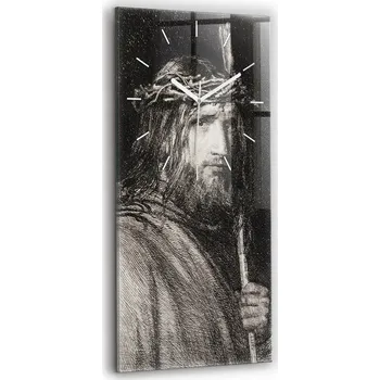 Hodiny Klasické obdélníkové nástěnné hodiny skleněné rytina Ježíš Kristus 30x60