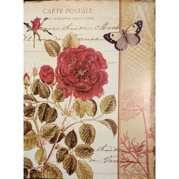 Plechová cedule Plechová retro cedule Carte postale Růže velkokvětá